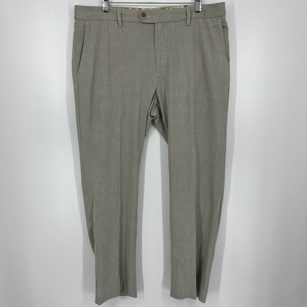 Tommy Bahama Mens 36x30 Gray Silk Cotton Herringbone Flat Front Dress Pants